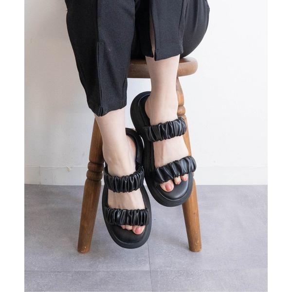 サンダル 厚底ラウンドコンフォートシャーリングサンダル レディース