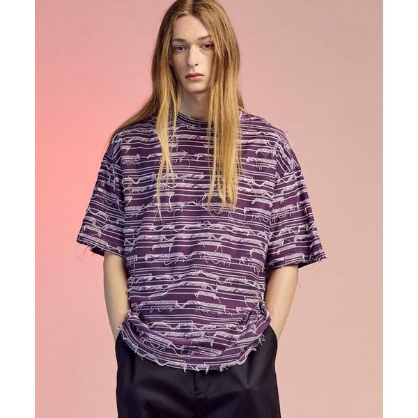 tシャツ 「UNISEX」Back Cut Jacquard Multi Border Prime-...