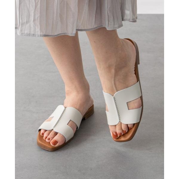 サンダル 「Oh my Sandals」スクエアトウフラットレザーサンダル(E52304) レディー...