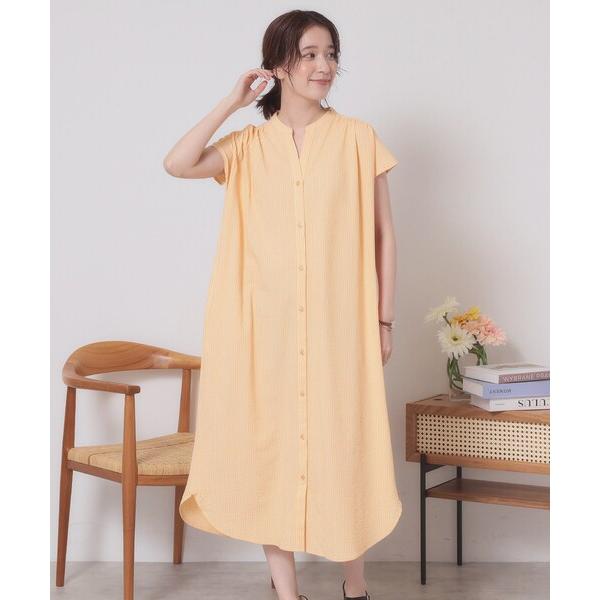 ワンピース 「洗濯機OK／洗濯後しわになりにくい」カットサッカー前開きワンピース