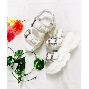 サンダル 「厚底」ビジューバックルギャザーベルト...の商品画像