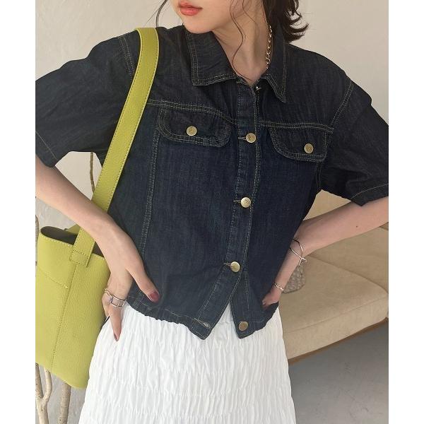 デニムジャケット gジャン クロップド丈 半袖デニムシャツジャケット レディース