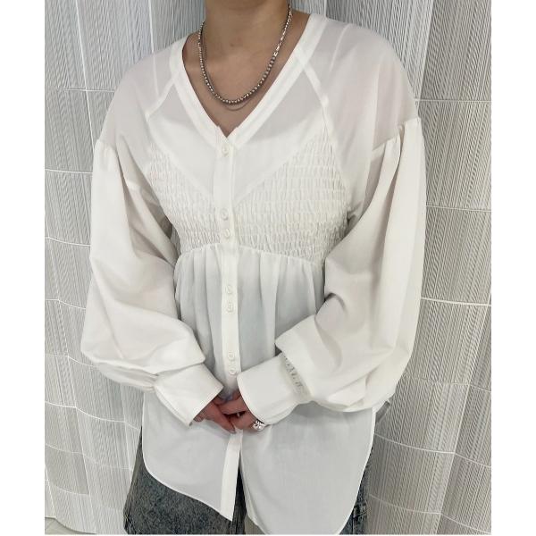 ブラウス シャツ LINGERIE MOTIF SHIRRING SHIRT レディース