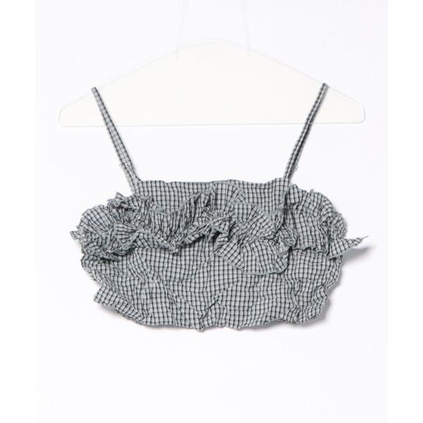 ブラウス シャツ ワッシャーチェックフリルビスチェ レディース