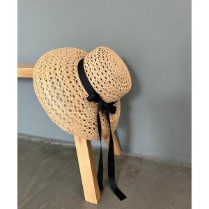 帽子 ハット リボン付ラフィアハット レディース