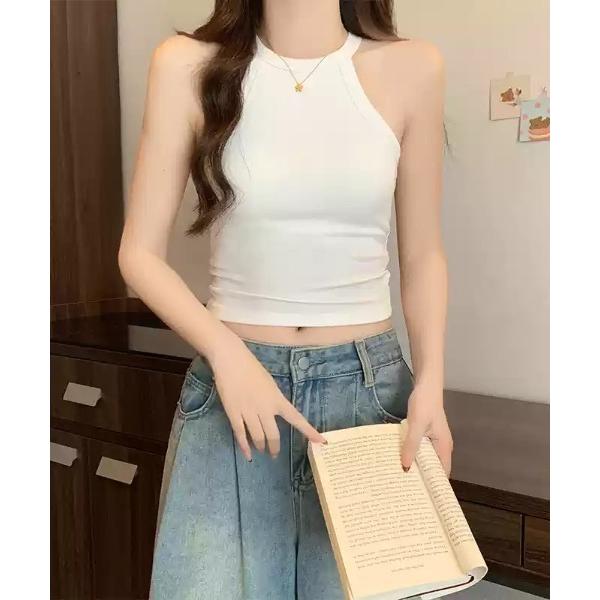 タンクトップ ノースリーブ 「カップ付き」アメリカンスリーブショートタンクトップ レディース