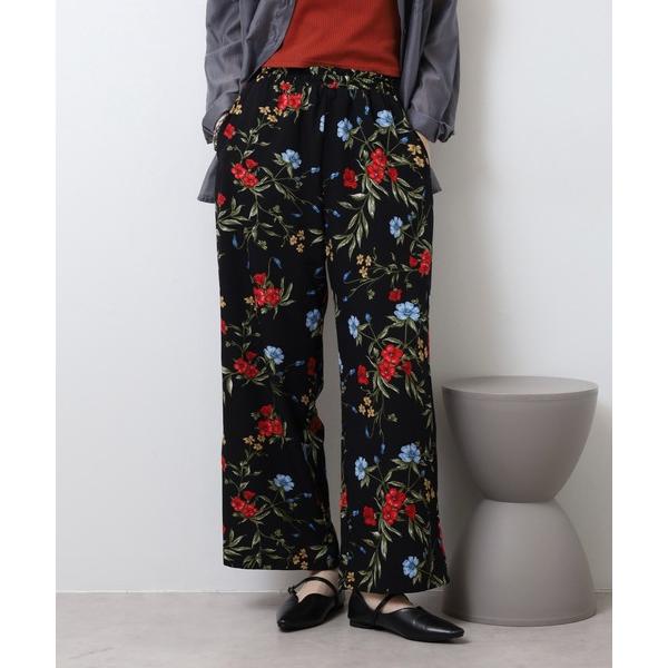 スラックス パンツ 花柄ルーズパンツ レディース