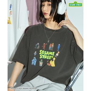 tシャツ SESAME STREET ヴィンテージ加工 オーバーサイズプリント半袖Tシャツ/セサミストリート レディース メンズ