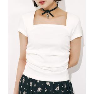 tシャツ 半袖 SQUARE NECK CUT TOPS スクエアネック カット トップス 半袖 夏服 レディース