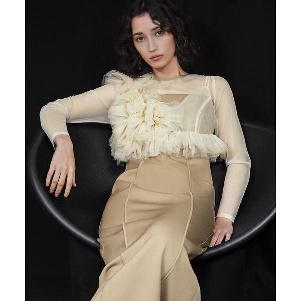 ドレス パール チュールフリルビスチェ ドレス 2点セット 結婚式 ワンピース パーティードレス オ...