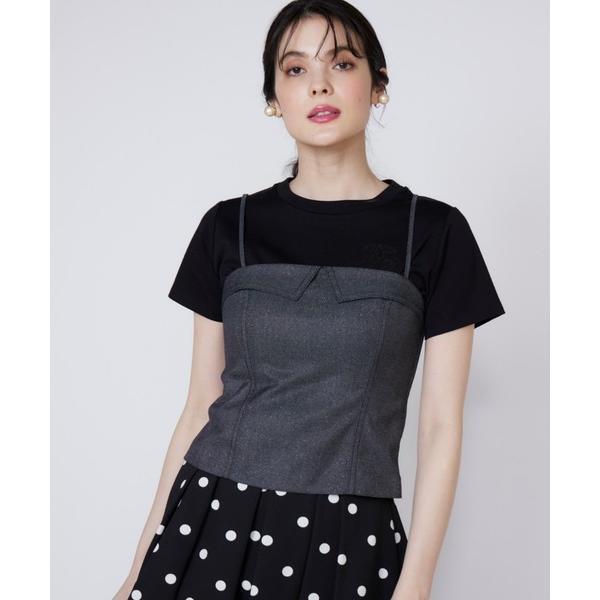 ブラウス シャツ 煌めきストレッチツイル ラメデニムビスチェ「セットアップ対応」 レディース