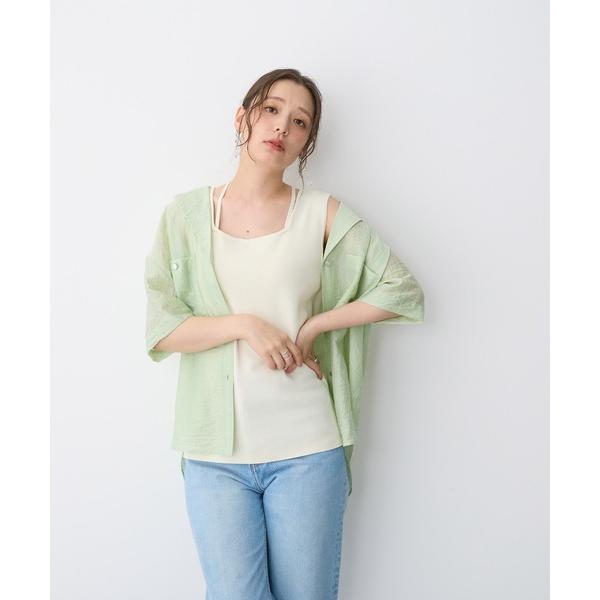 タンクトップ ノースリーブ 「anyfee/プラスサイズ」スクエアネックデザインストリングニットタン...