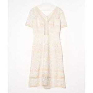 「Tadashi Shoji  」 レース半袖ワンピース 4 ベージュ レディース