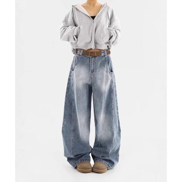 ワイドパンツ ジーンズ デニム デニムパンツ ワイドデニムパンツ_レトロウォッシュ加工 レディース