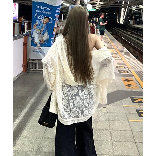 カーディガン 総レースフロントZIPフード付カーデ レディース