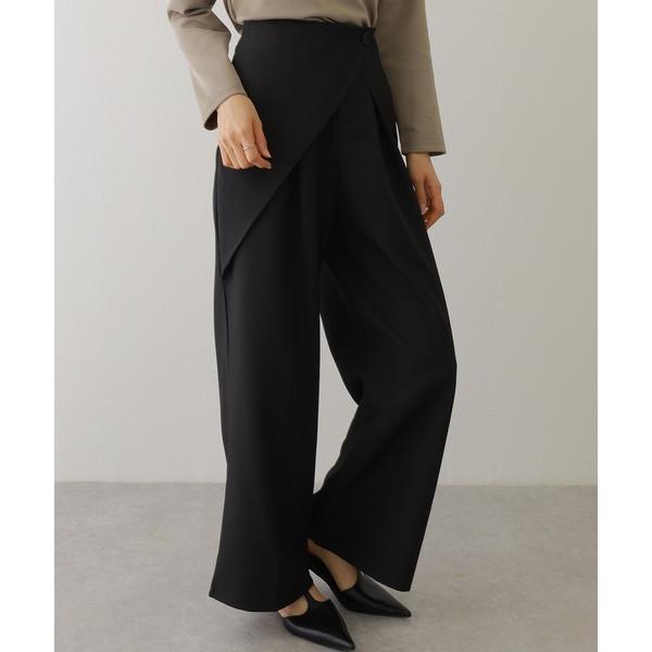 パンツ ラップデザイン タック入り ハイウエスト リラックス ワイドパンツ レディース
