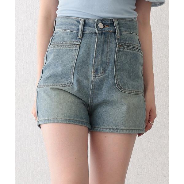 ジーンズ デニム デニムパンツ ウォッシュ加工 ハイウエスト フレア デニム ショートパンツ レディ...