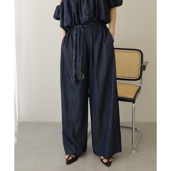 パンツ double tuck belted wide pants/ダブルタック編み込みベルト付きワ...