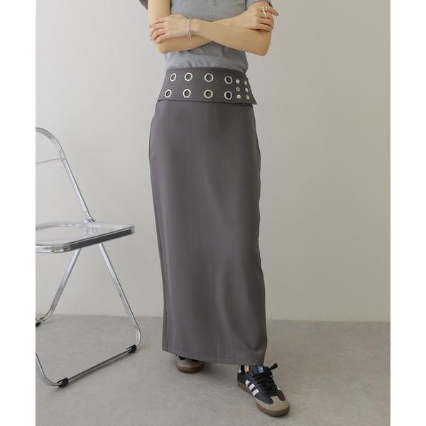 スカート punching button belted long skirt /パンチング ボタン ...