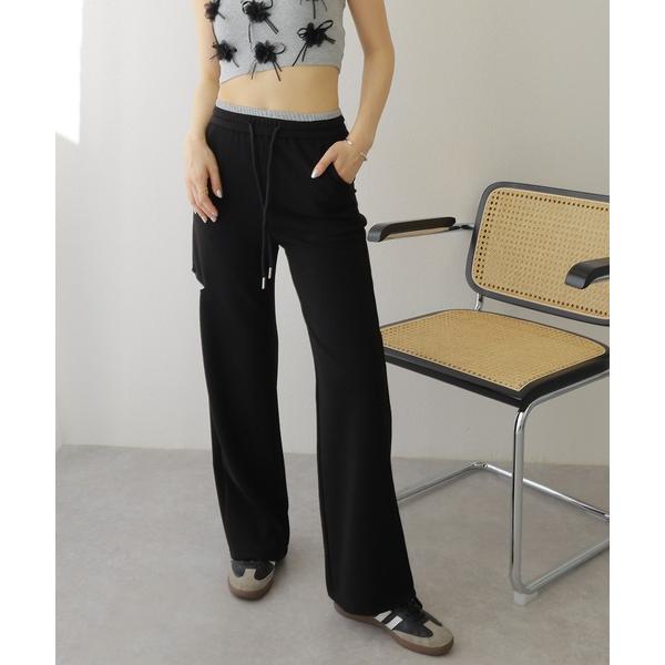 ワイドパンツ パンツ side cutout easy wide pants /配色 サイド カット...