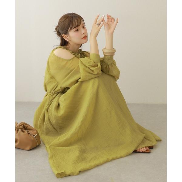 ワンピース open shoulder gather long dress /オープンショルダーギャ...