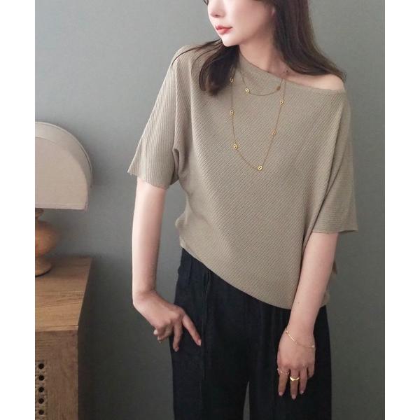 ニット セーター 2way one shoulder lib tops /2way ワンショルダー ...