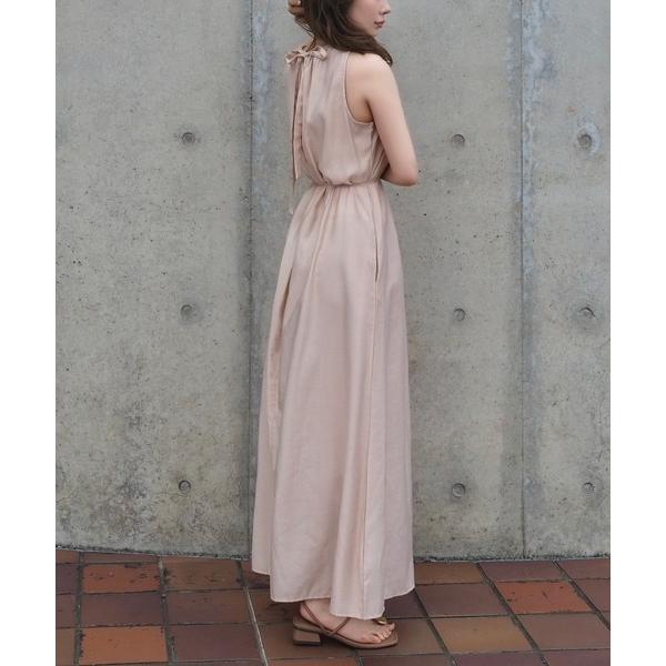 ワンピース back ribbon sleeveless long dress /ギャザー ネックバ...