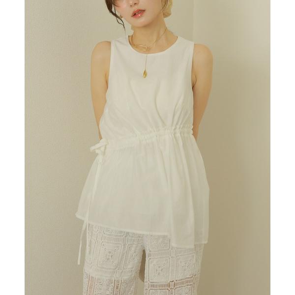ブラウス シャツ waist gather ribbon sleeveless blouse /ウエ...