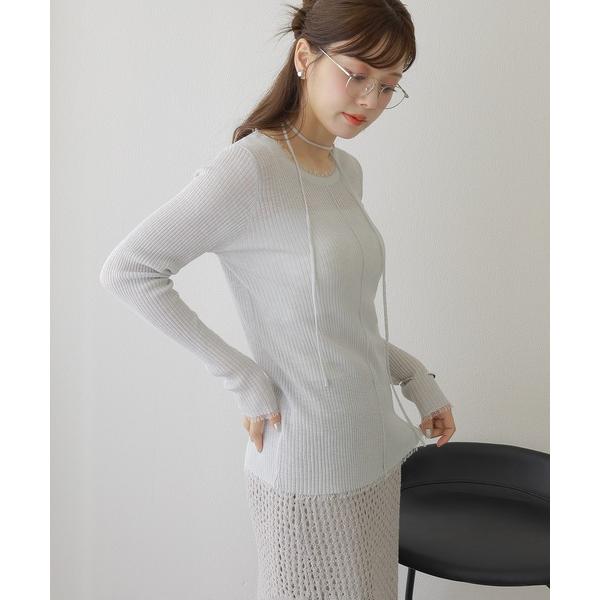 ニット セーター choker sheer lib fringe tops /チョーカー付き シアー...