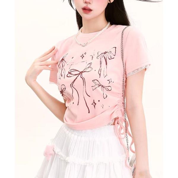 tシャツ 「新作」レースフリル クロップトップ｜ドローストリングで叶える夏のピュアガーリースタイル ...
