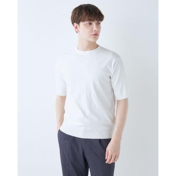 tシャツ 「5分袖」洗えるクルーネックニット メンズ