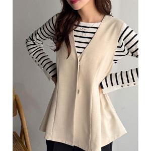 ベスト ジレ 夏コーデを格上げ♪比翼デザイン麻調ペプラムジレベスト レディース