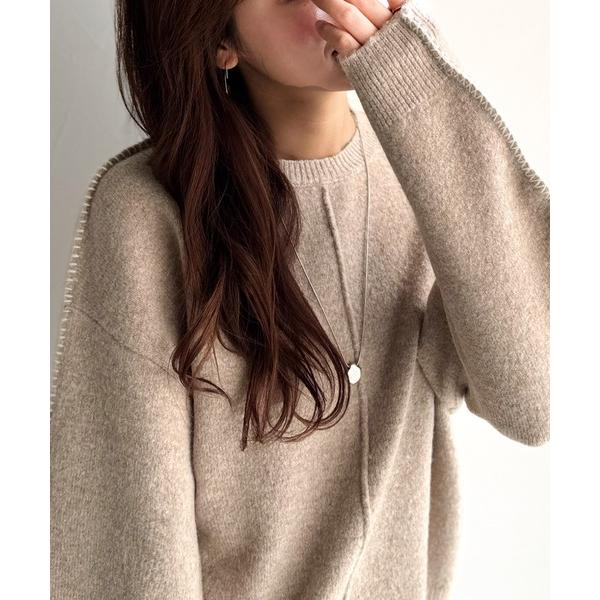 ニット セーター 「JaVaジャバ コラボ」一枚でこなれる、立体感スリーブ×配色ステッチ。バナナスリ...