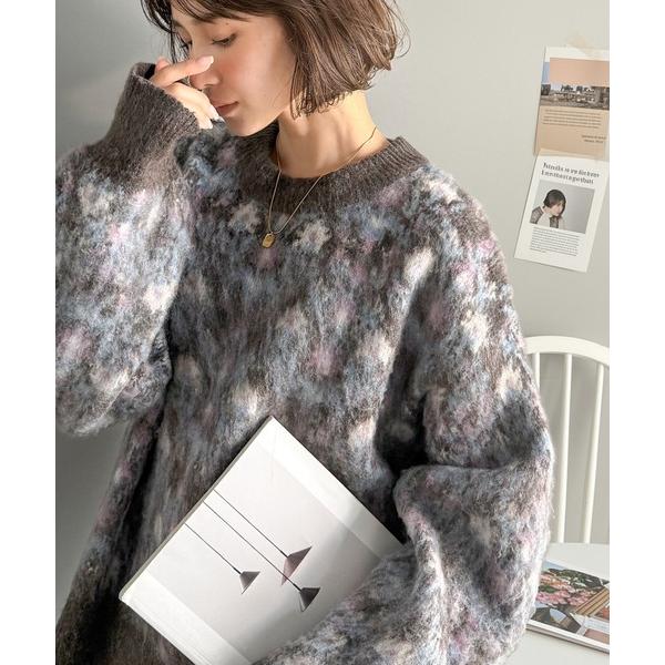 ニット セーター ヴィンテージライクなデザインで上級見えアンティークラグモチーフ柄ニットプルオーバー...