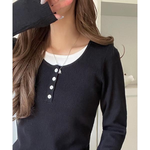 ニット セーター 大人のカジュアルを格上げ。ヘンリーネック フェイクレイヤード ニットプルオーバー ...