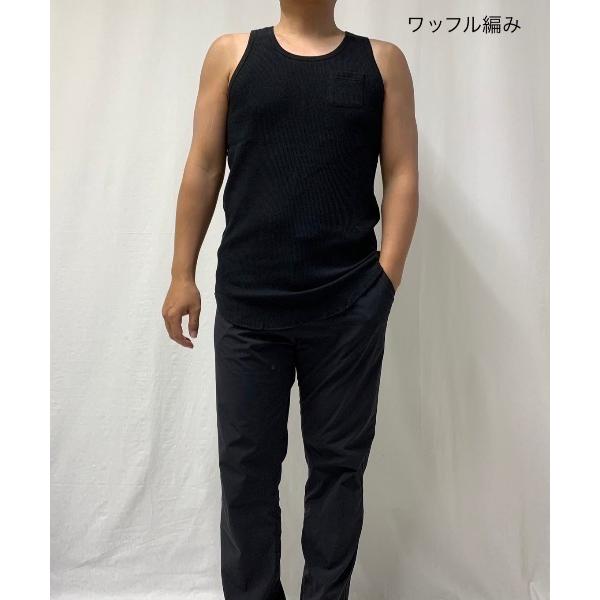 タンクトップ 裾ラウンド ロング丈 タンクトップ ワッフル＆天竺＆ボーダー メンズ レディース