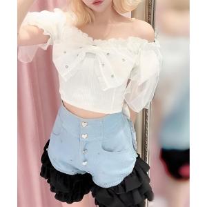 tシャツ 半袖 オーガンジーおリボンTOPS レディース
