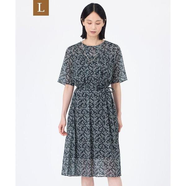 ワンピース 「L」「ウォッシャブル」シャドーフラワープリントワンピース
