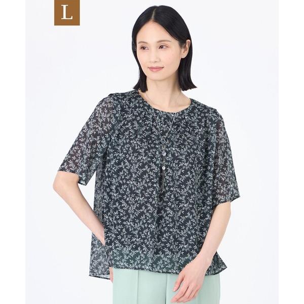 ブラウス シャツ 「L」「ウォッシャブル」シャドーフラワープリントプルオーバーブラウス レディース