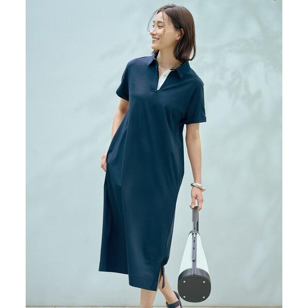 ワンピース 「WEB限定カラーあり・洗える」コンパクトコットンスムース ポロワンピース