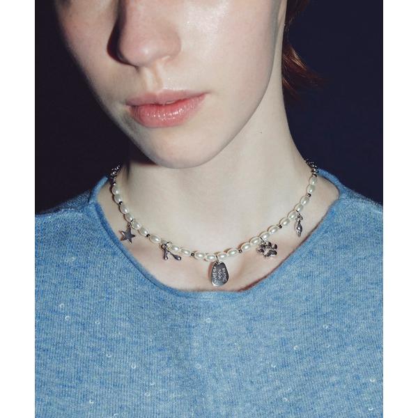 ネックレス コイン プレート チャーム パール ネックレス レディース