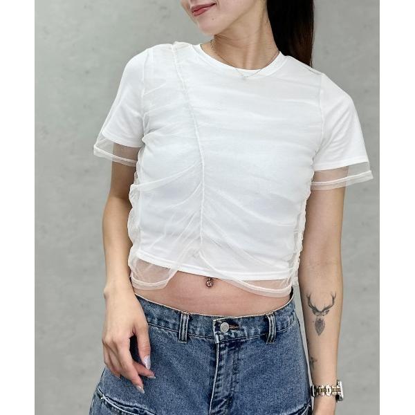 tシャツ 天竺×チュールシャーリングプルオーバー レディース