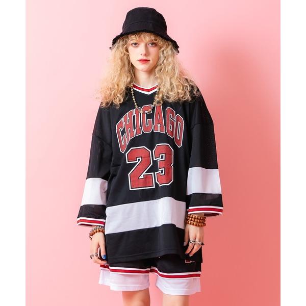 tシャツ a.p.o.v. CHICAGOロゴオーバーサイズメッシュゲームシャツ メンズ レディース