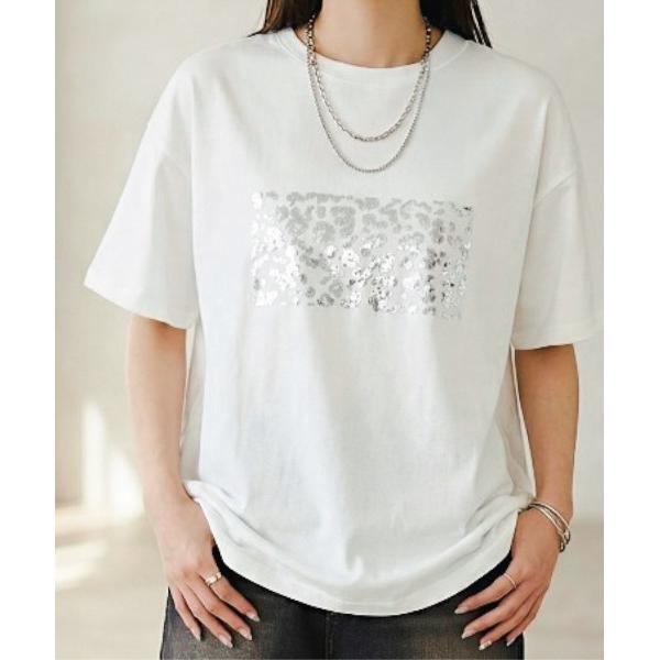 tシャツ 綿天竺オーバーサイズ柄箔Tシャツ レディース
