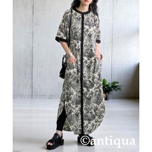 アンティカ antiqua ワンピース 半袖 トワルジュイ柄ワンピース