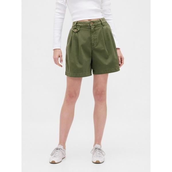 パンツ 6インチ ミッドライズ ツイル プリーツ トラウザーショートパンツ レディース