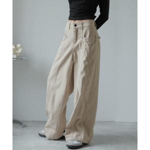 パンツ ステッチデザインワイドパンツ レディース