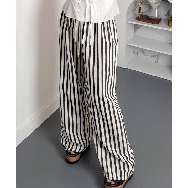 パンツ ストライプ ワイドパンツ レディース