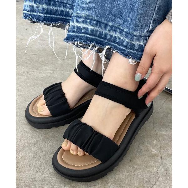 サンダル 厚底ギャザーサンダル レディース