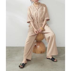 ワンピース 「@kana__18sセレクト」「サイズ展開有」ハーフスリーブ開襟オールインワン